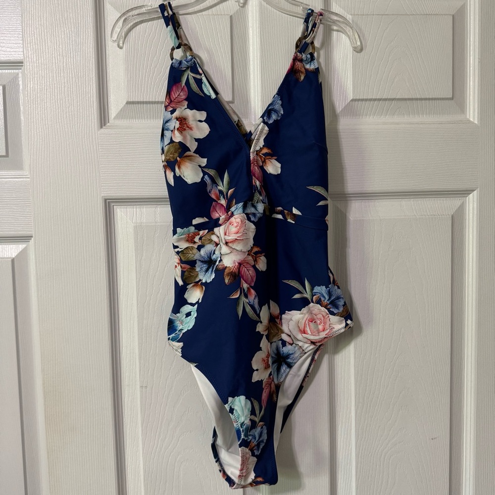 Navy Floral One-Piece Swimsuit Cupshe